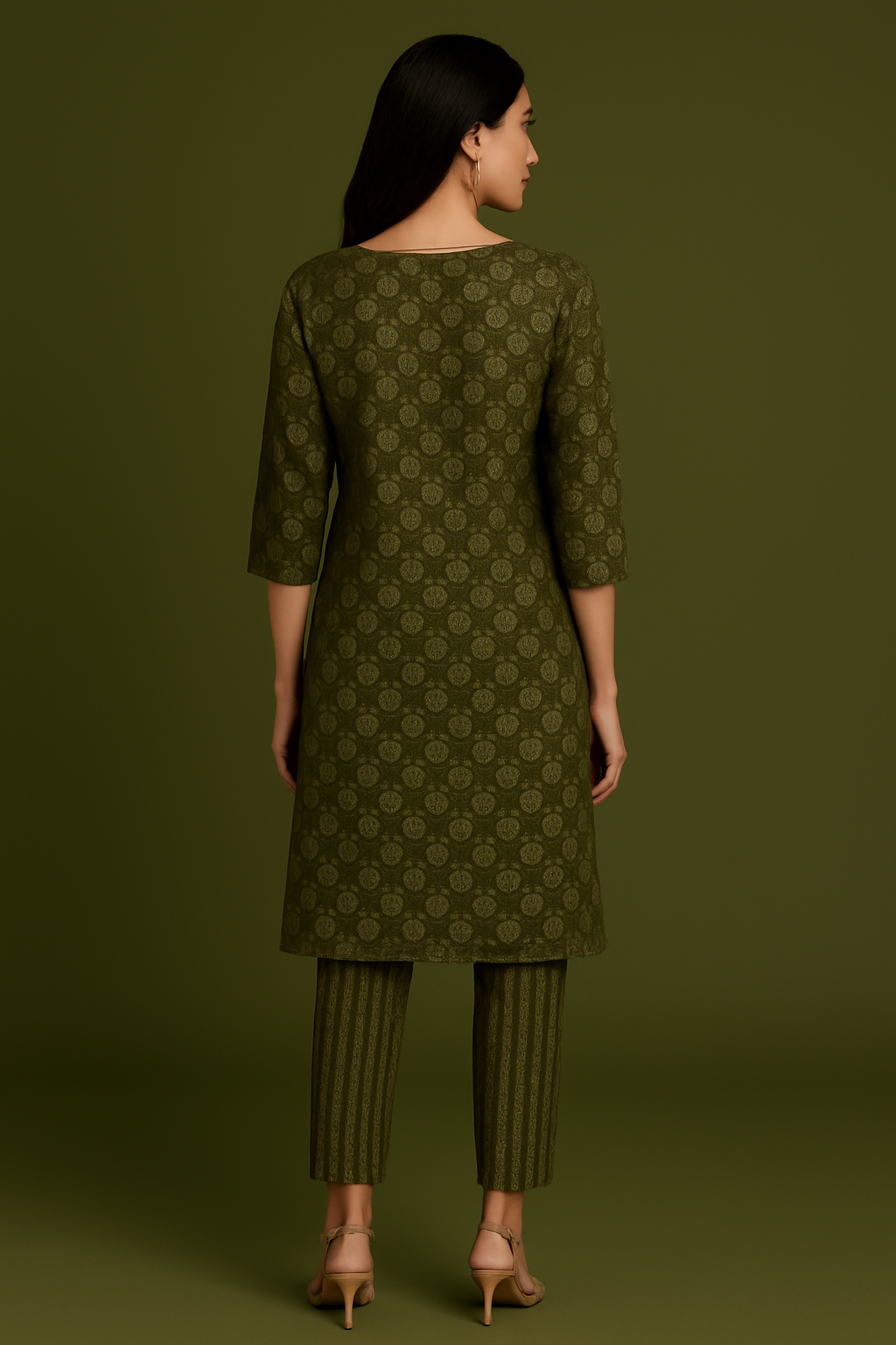 Women's Olive Green Cotton Salwar Suit Set with Dupatta | Ethnic Wear Kurta Pant Set - Image 2