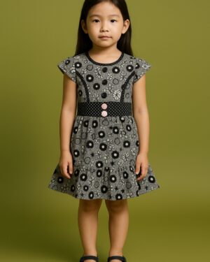 Girls Black & White Floral cotton Frock | Kids Casual & Party Wear Dress