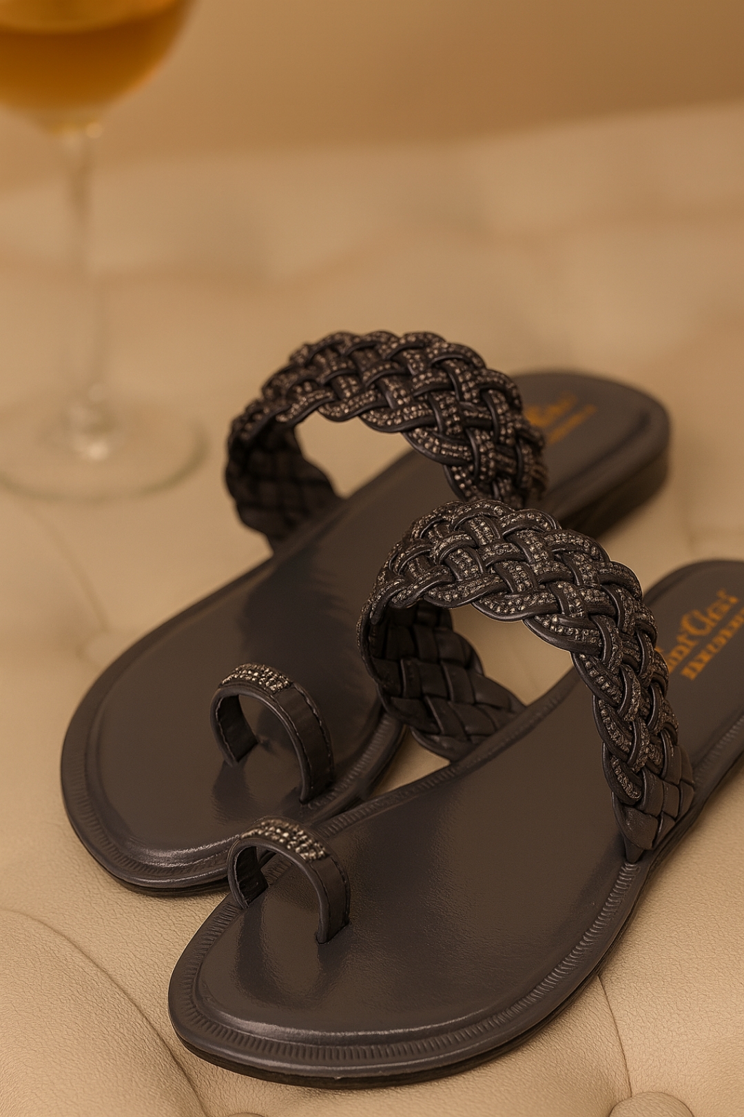 Women’s Stone-Embellished Braided Flat Sandal - Image 4