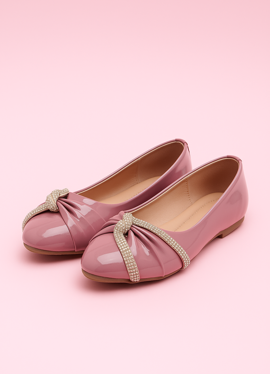 Women’s Pink Embellished Ballerina Flats – Slip-On Shoes with Bow Knot - Image 2