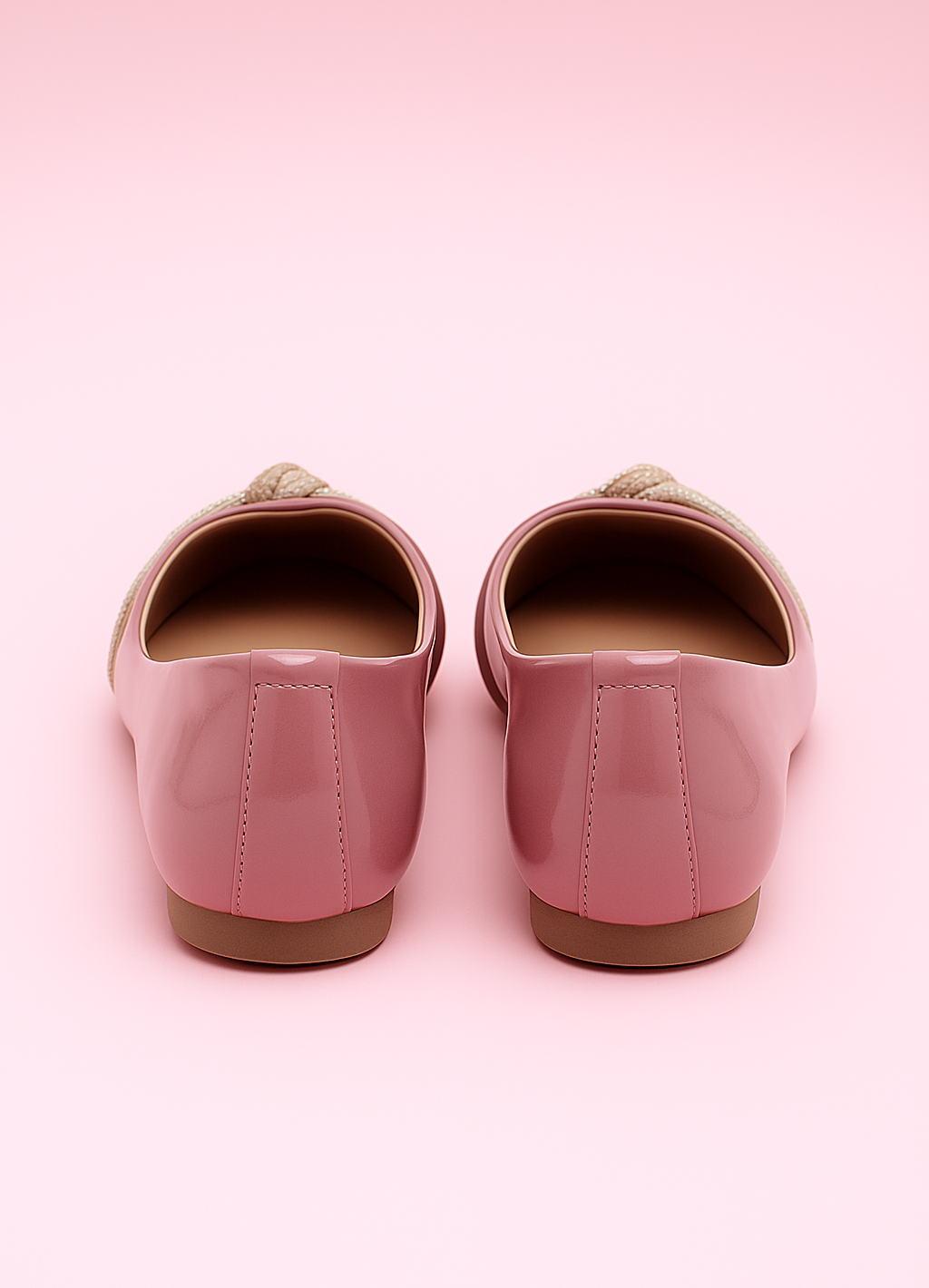 Women’s Pink Embellished Ballerina Flats – Slip-On Shoes with Bow Knot - Image 3