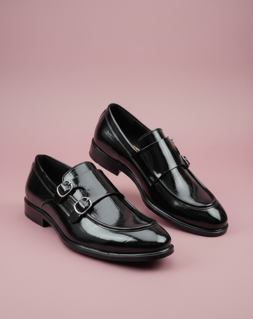 Men’s Double Monk Strap Formal Shoes – Premium Glossy Slip-On Dress Footwear - Image 2