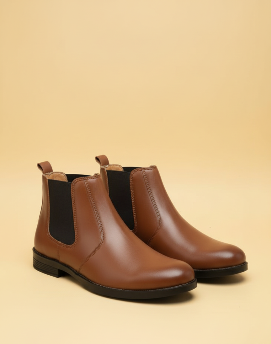 Lighter Brown Chelsea – Sculpted Leather, Black Contrast Panels for men - Image 2