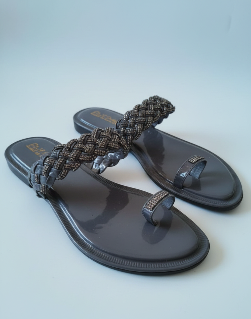 Women’s Stone-Embellished Braided Flat Sandal - Image 2