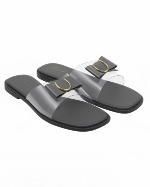 Women’s Slip-On Flats with Transparent Strap & Bow Detail – Casual Chic Sandals