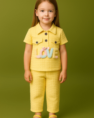 Girls Yellow Quilted Co-Ord Set with LOVE Patch – Stylish Kids Outfit