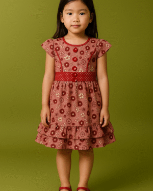 Girls red & White Floral cotton Frock | Kids Casual & Party Wear Dress