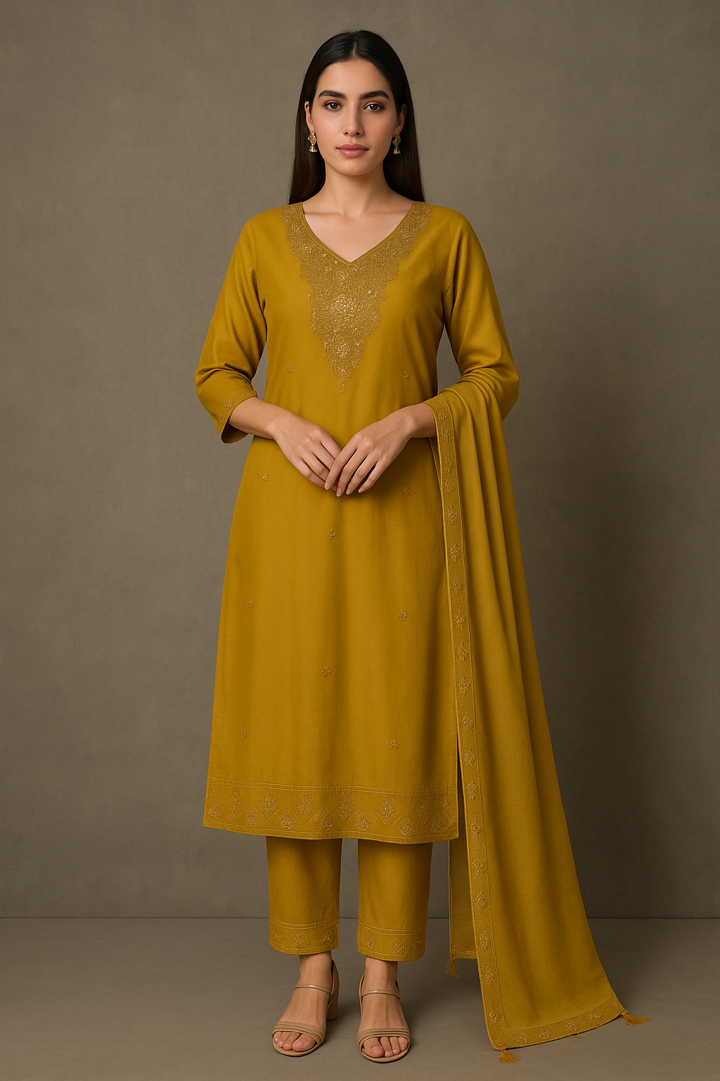 Women's Mustard Yellow Straight Kurta Set with Dupatta | Ethnic Wear Suit Set