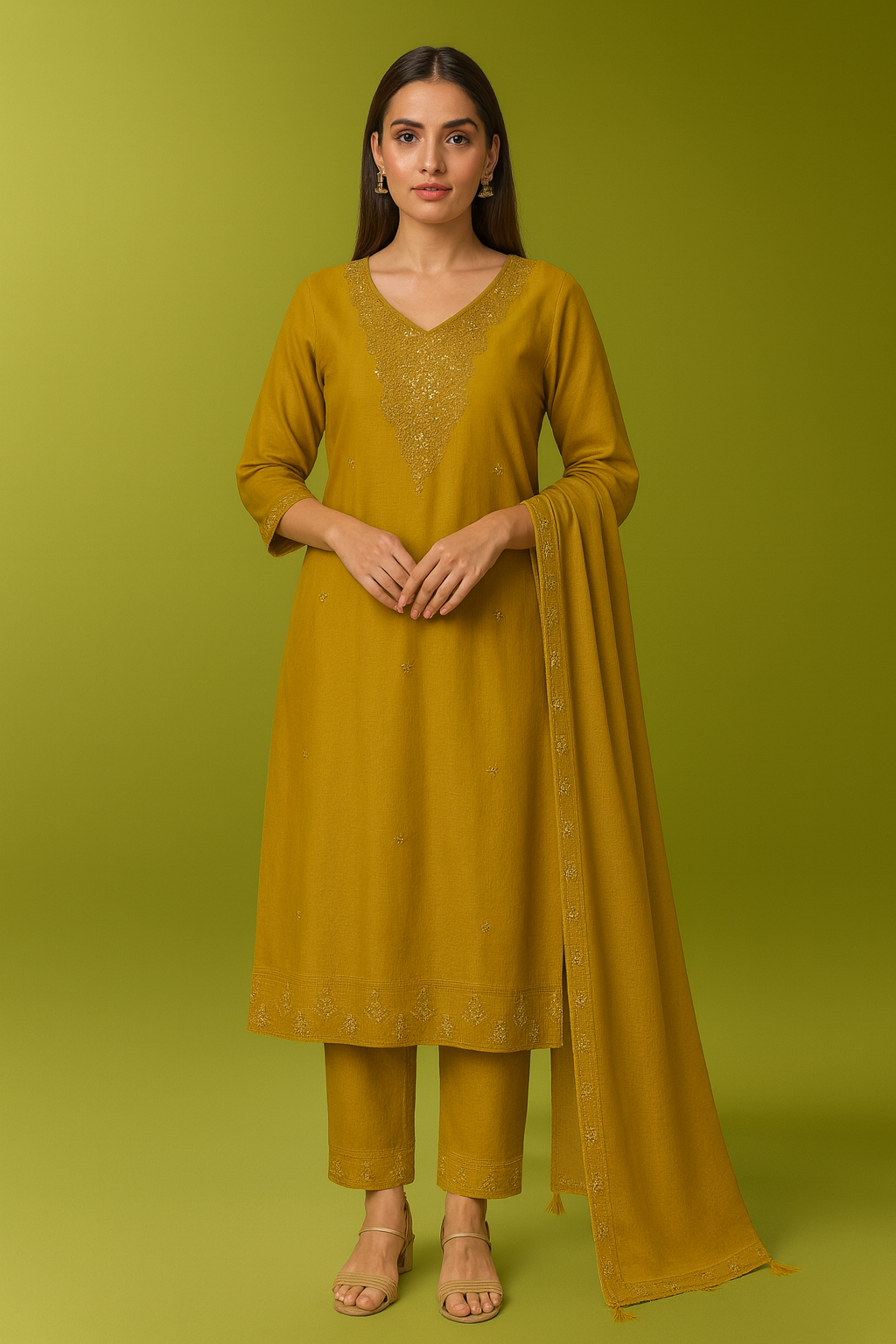 Women's Mustard Yellow Straight Kurta Set with Dupatta | Ethnic Wear Suit Set - Image 4