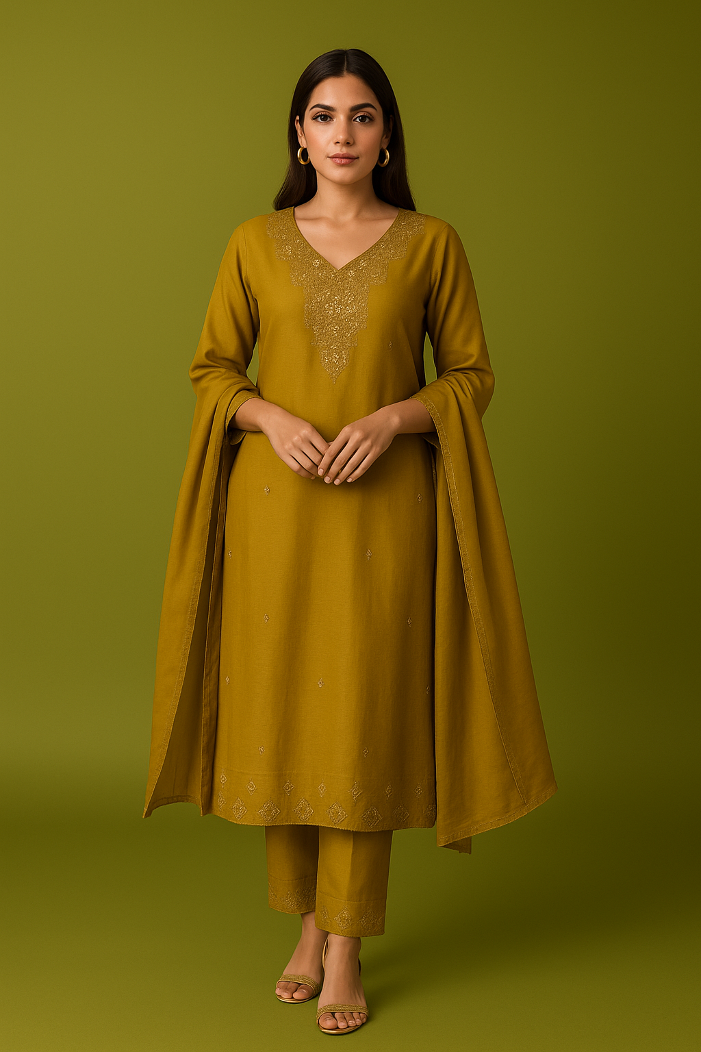 Women's Mustard Yellow Straight Kurta Set with Dupatta | Ethnic Wear Suit Set - Image 2