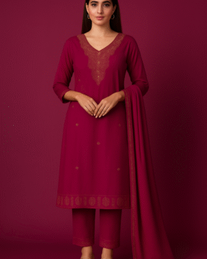 Women's dark pastel red Straight Kurta Set with Dupatta | Ethnic Wear Suit Set