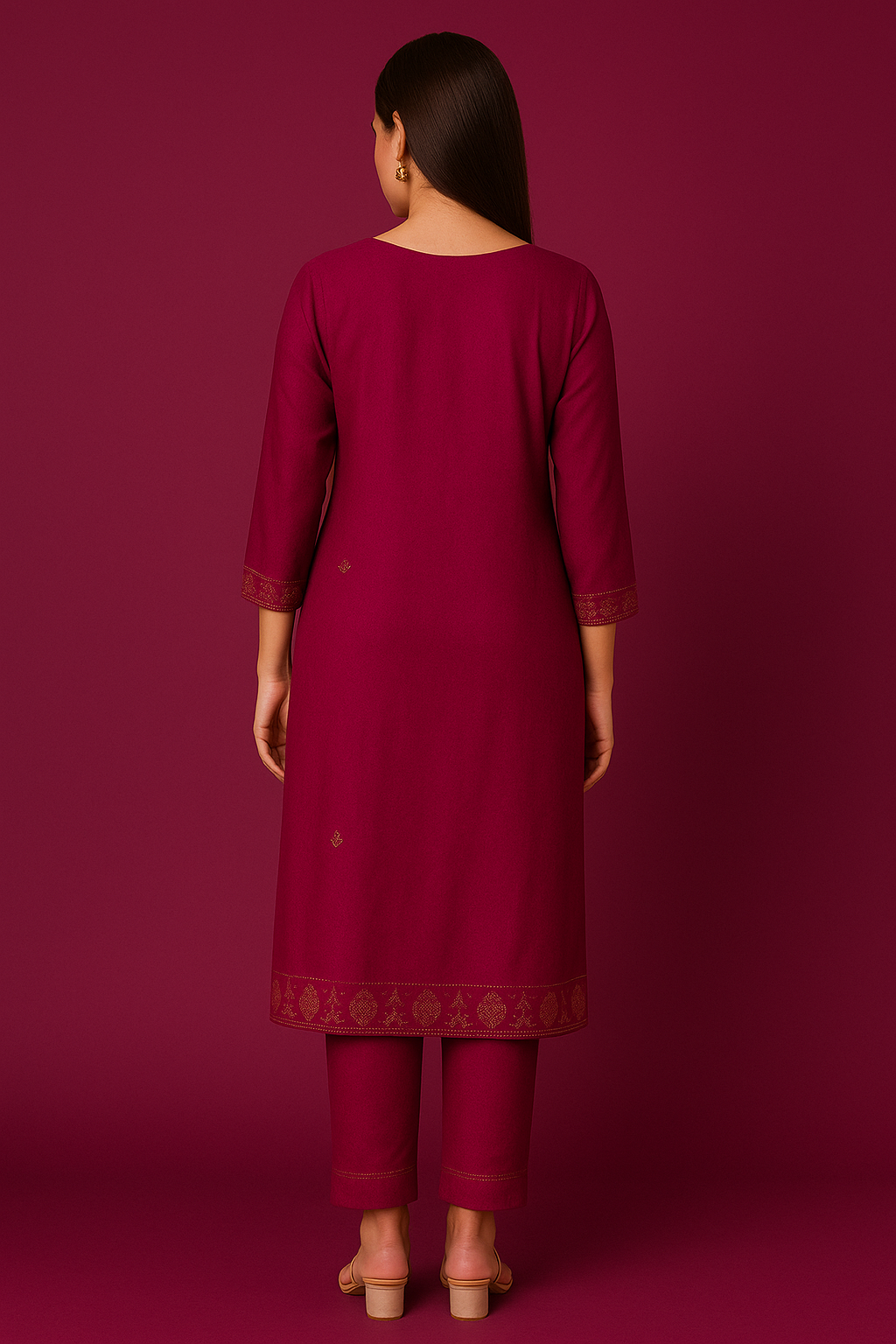 Women's dark pastel red Straight Kurta Set with Dupatta | Ethnic Wear Suit Set - Image 2