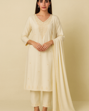 Women's cream white Straight Kurta Set with Dupatta | Ethnic Wear Suit Set