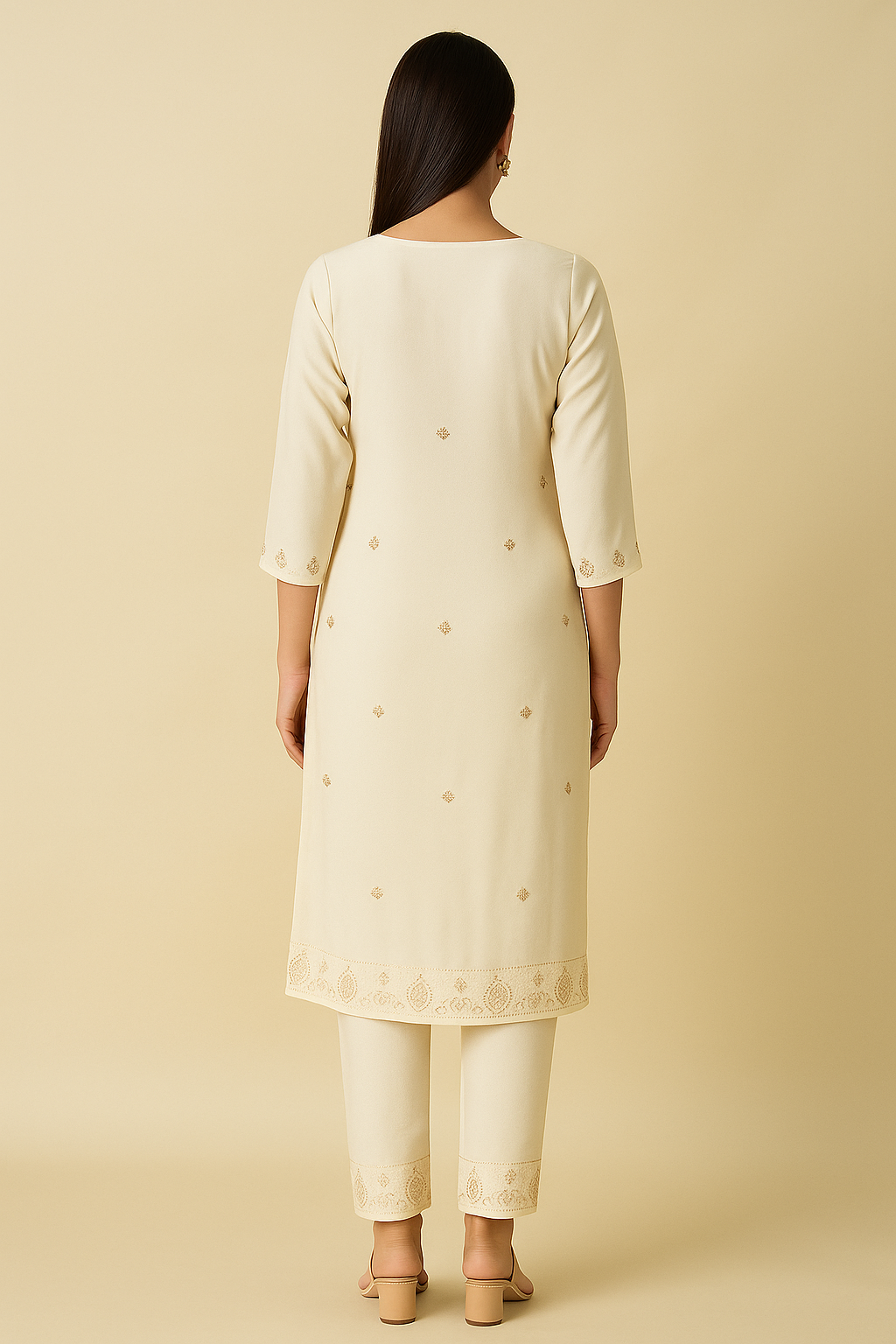 Women's cream white Straight Kurta Set with Dupatta | Ethnic Wear Suit Set - Image 2