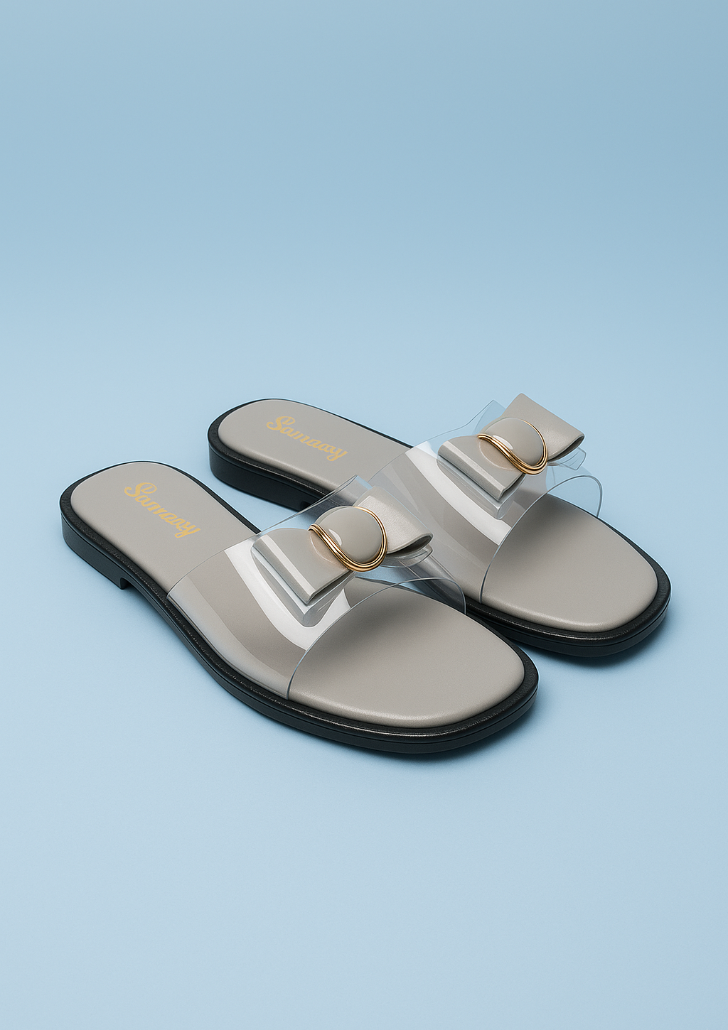 Women’s Slip-On Flats with Transparent Strap & Bow Detail – Casual Chic Sandals - Image 2