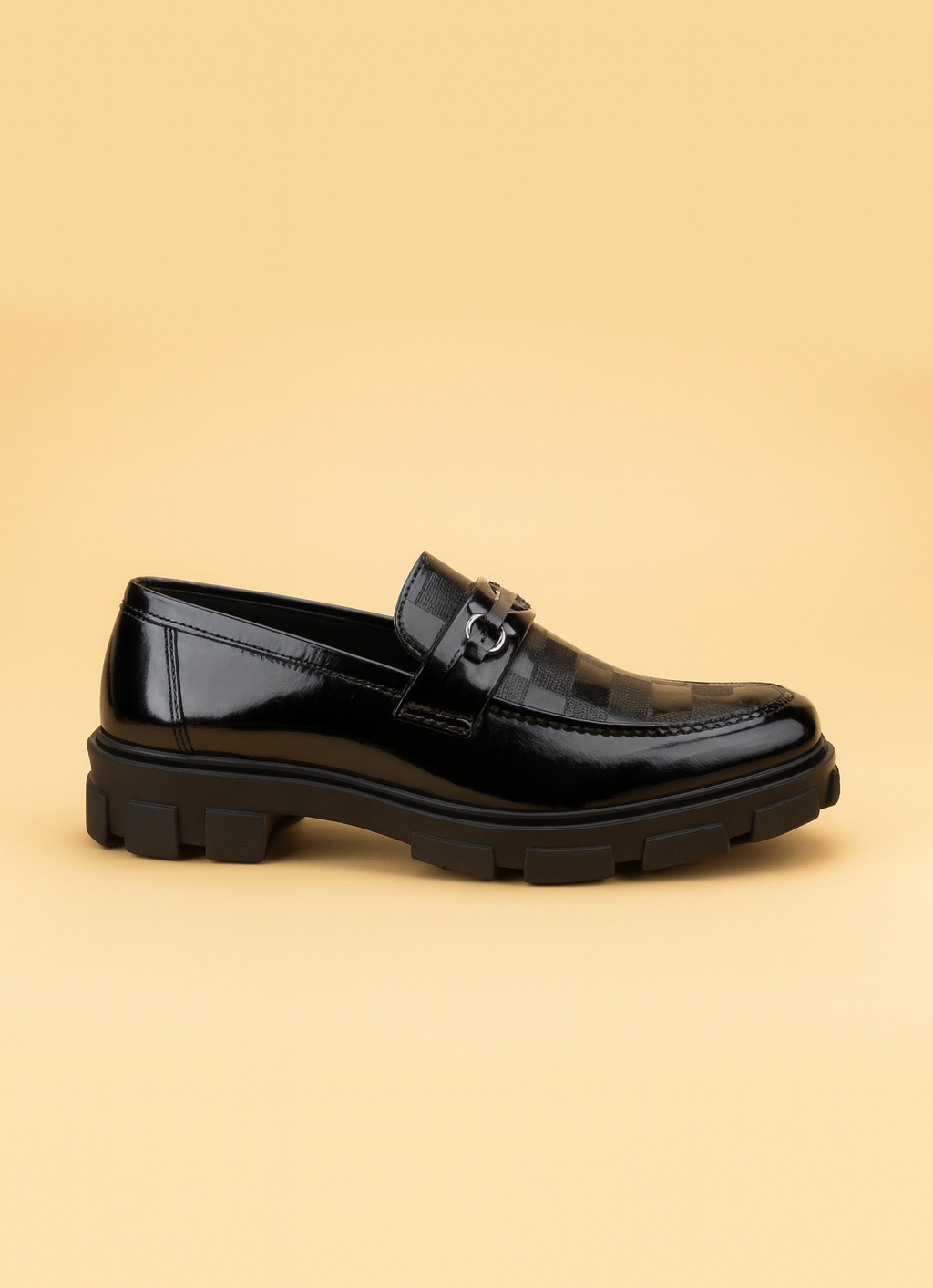 Men’s Checkered Pattern Loafers with Metal Chain Detail – Premium Casual & Formal Shoes - Image 3