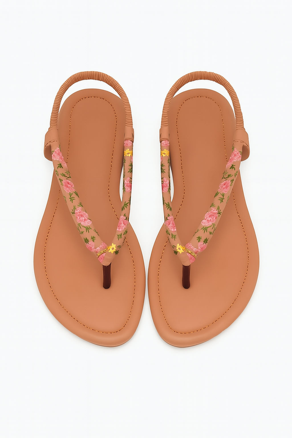 Women’s light Brown Floral Print Flat Sandals – Comfortable Everyday Casual Footwear - Image 3