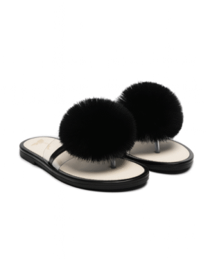 Women’s Faux Fur Pom-Pom Slip-On Sandals – Stylish Transparent Strap Flats