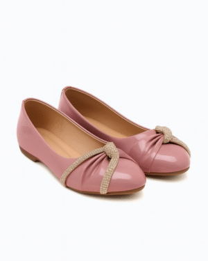 Women’s Pink Embellished Ballerina Flats – Slip-On Shoes with Bow Knot