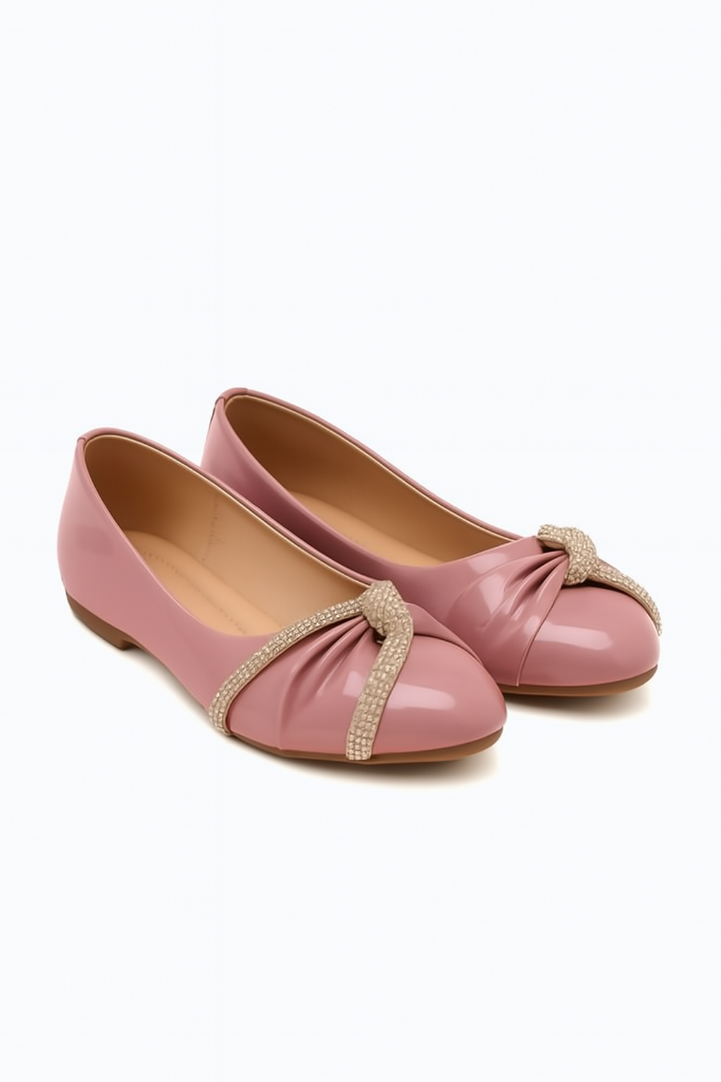Women’s Pink Embellished Ballerina Flats – Slip-On Shoes with Bow Knot