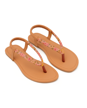 Women’s light Brown Floral Print Flat Sandals – Comfortable Everyday Casual Footwear