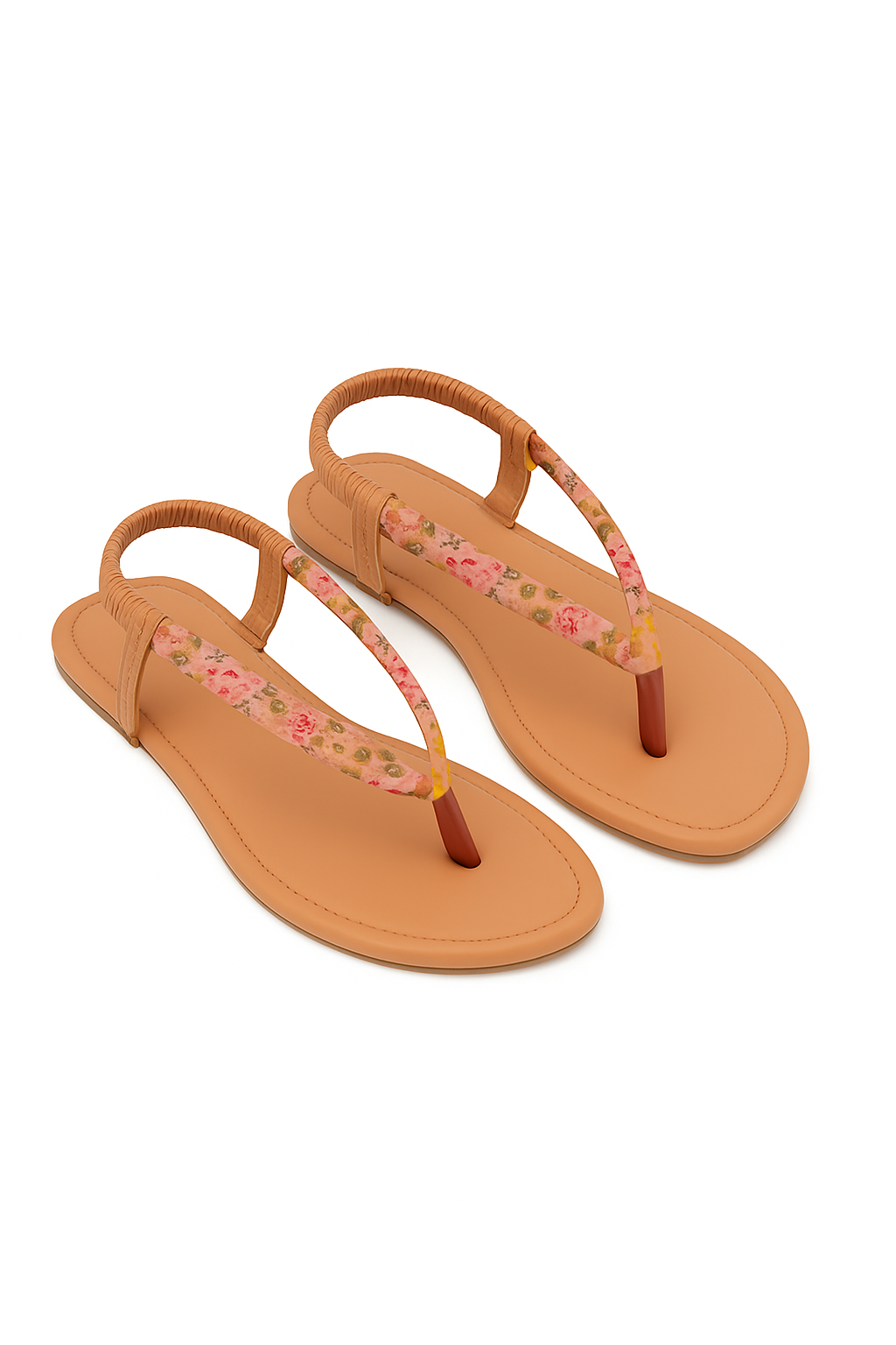 Women’s light Brown Floral Print Flat Sandals – Comfortable Everyday Casual Footwear