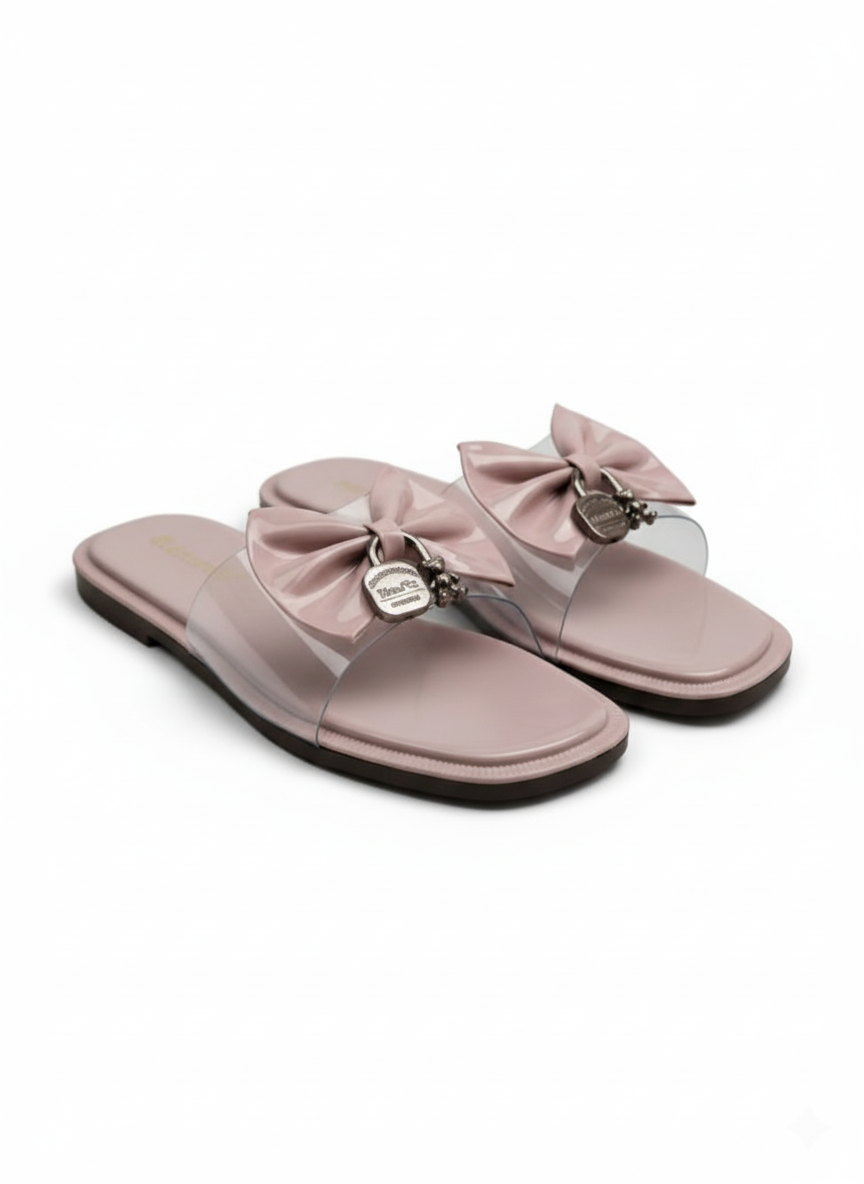 Women’s Slip-On Flats with Bow & Charm Detail – Trendy Casual Sandals
