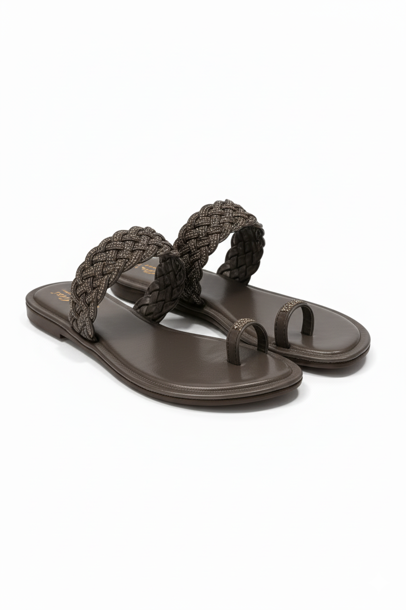 Women’s Stone-Embellished Braided Flat Sandal