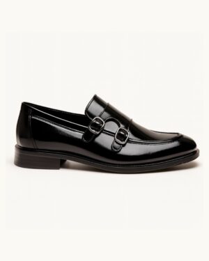 Men’s Double Monk Strap Formal Shoes – Premium Glossy Slip-On Dress Footwear