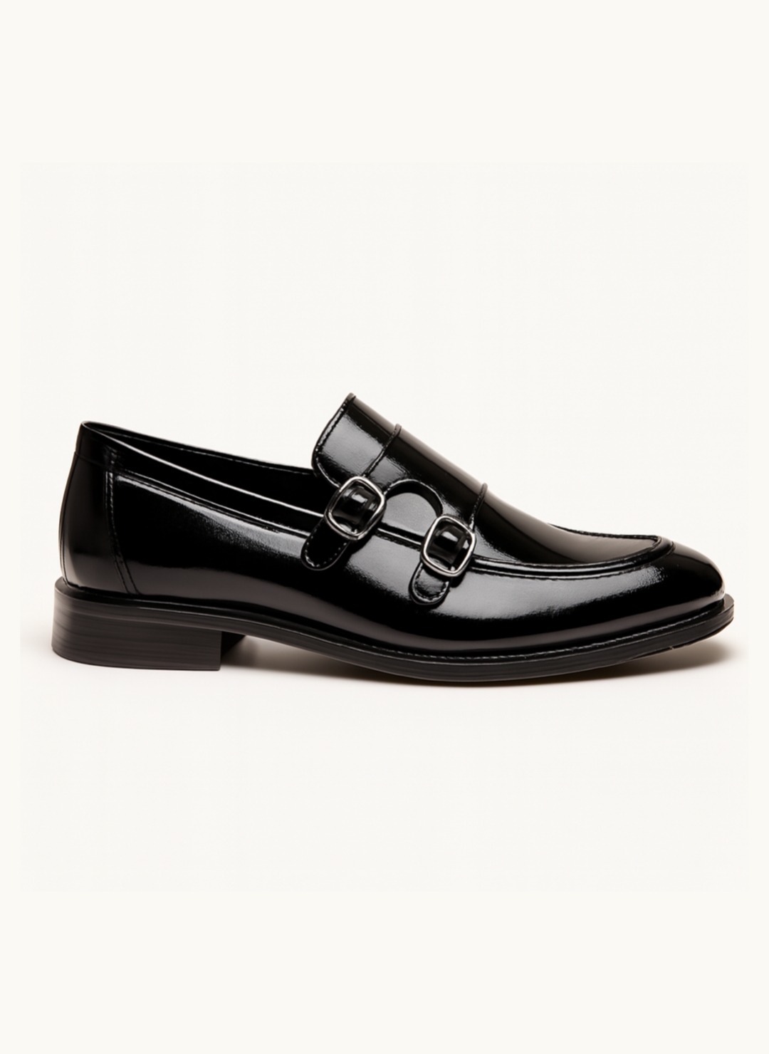 Men’s Double Monk Strap Formal Shoes – Premium Glossy Slip-On Dress Footwear