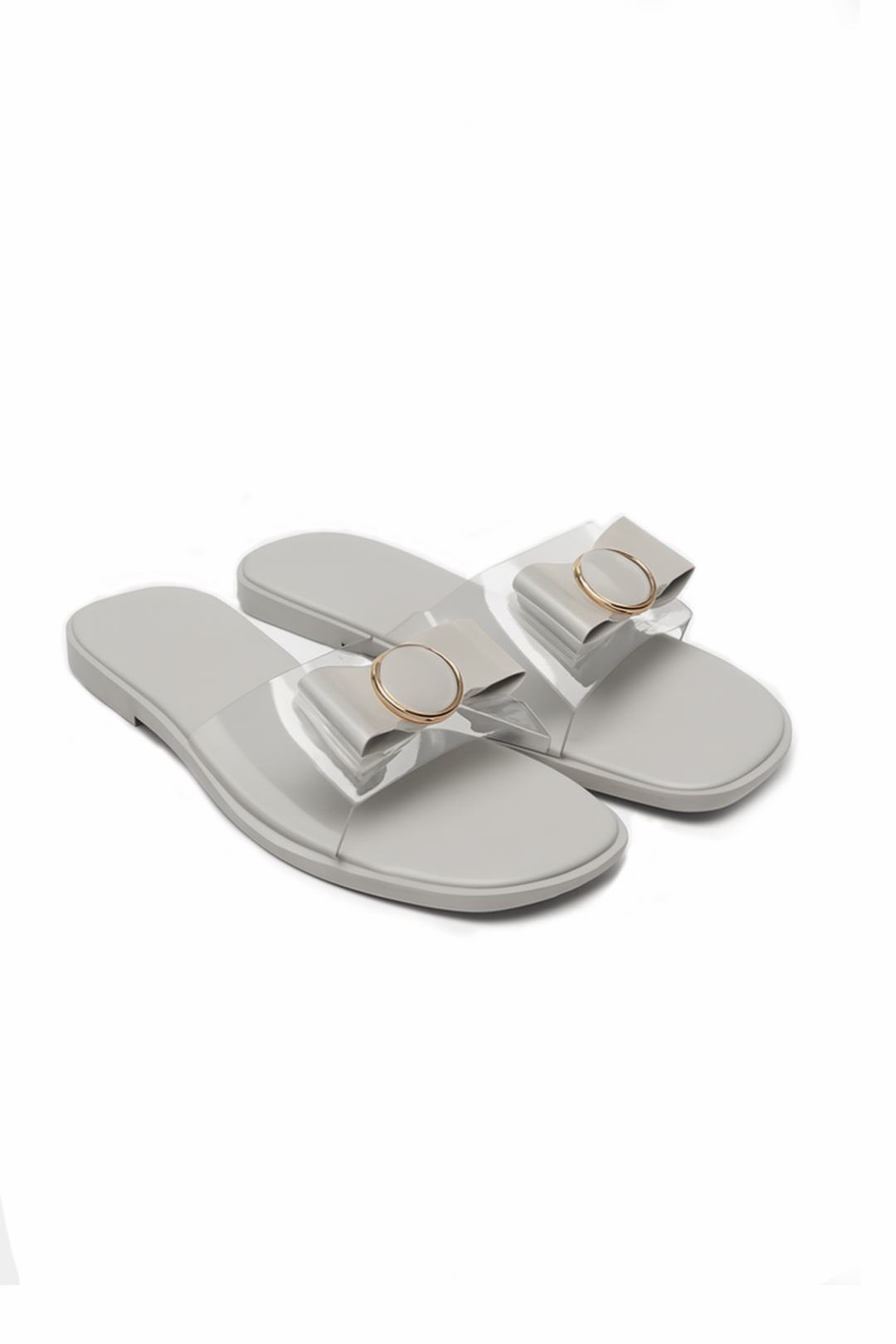 Women’s Slip-On Flats with Transparent Strap & Bow Detail – Casual Chic Sandals