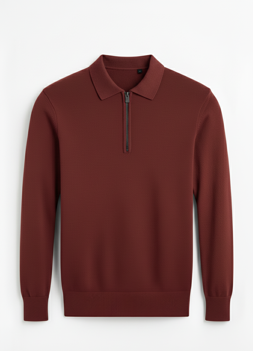 Essential Cotton Knit Zip Polo Shirt