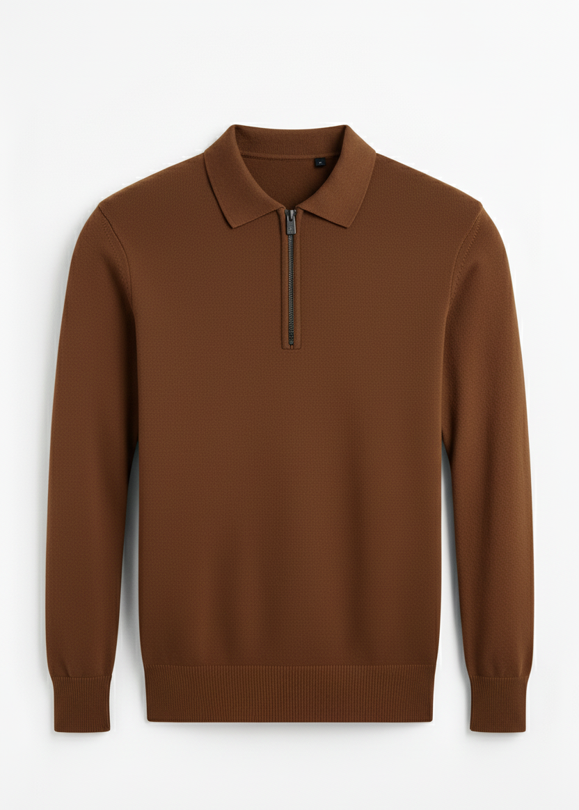 Classic Knit Texture Zipper Polo