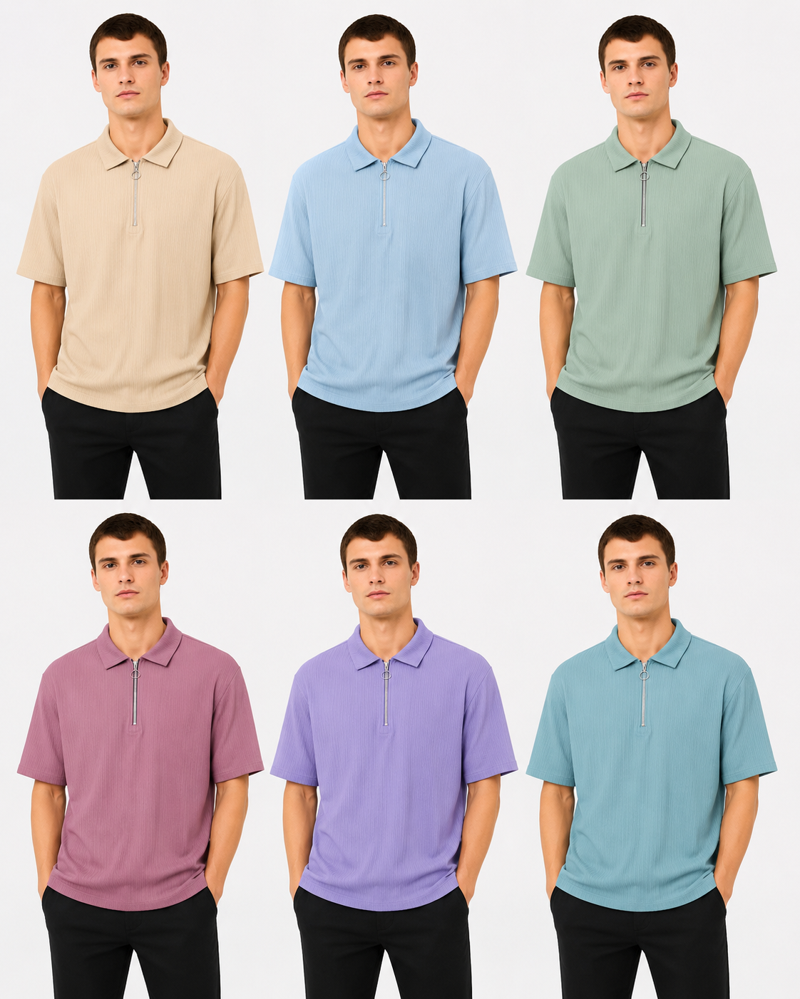 knitted zipper polo t-shirt 2pcs combo