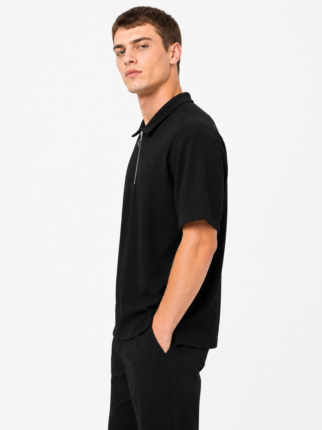 knitted zipper polo t-shirt 2pcs combo