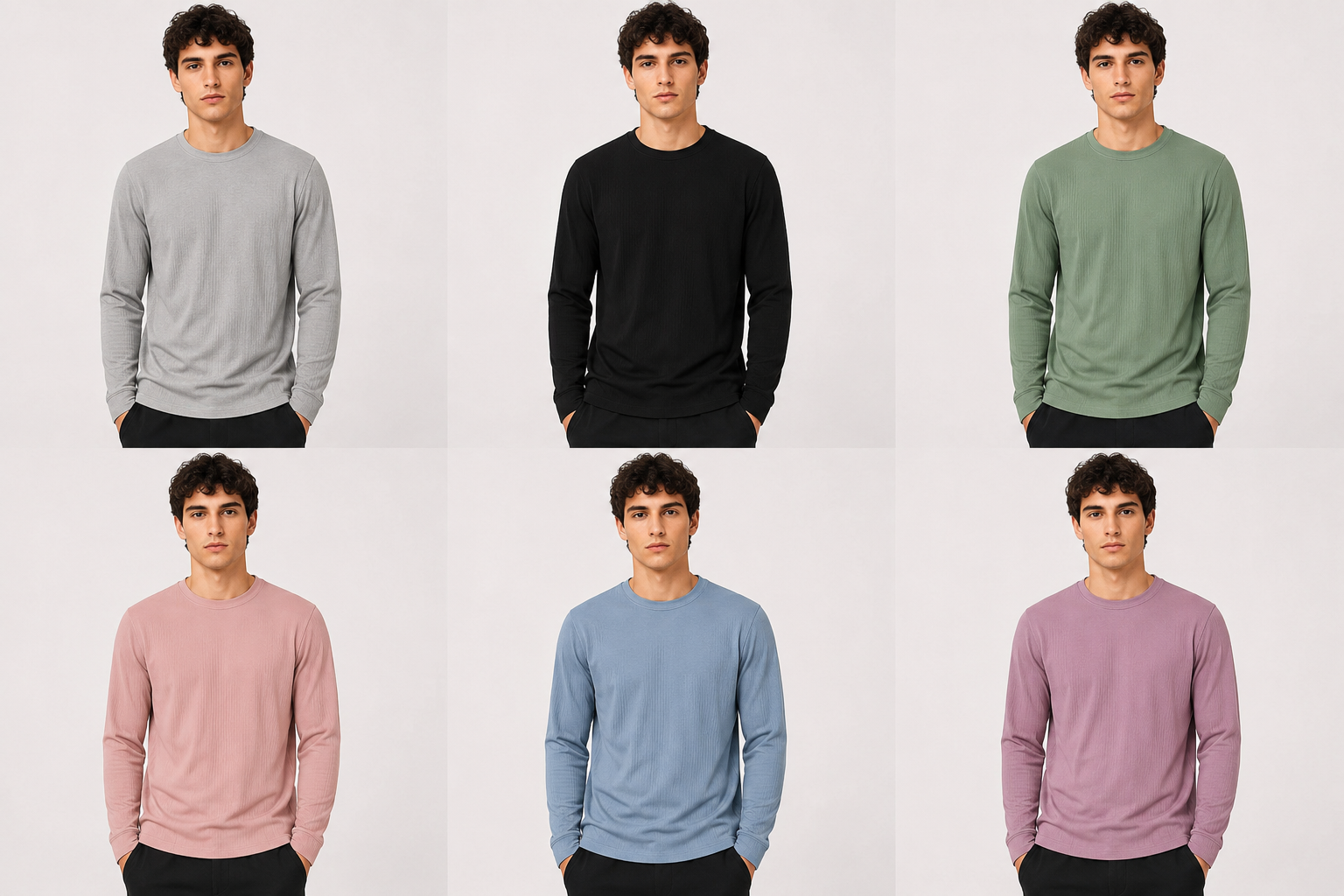 long-sleeve crewneck t-shirts 6pcs combo