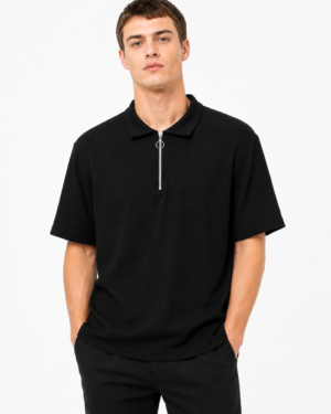 knitted zipper polo t-shirt 2pcs combo