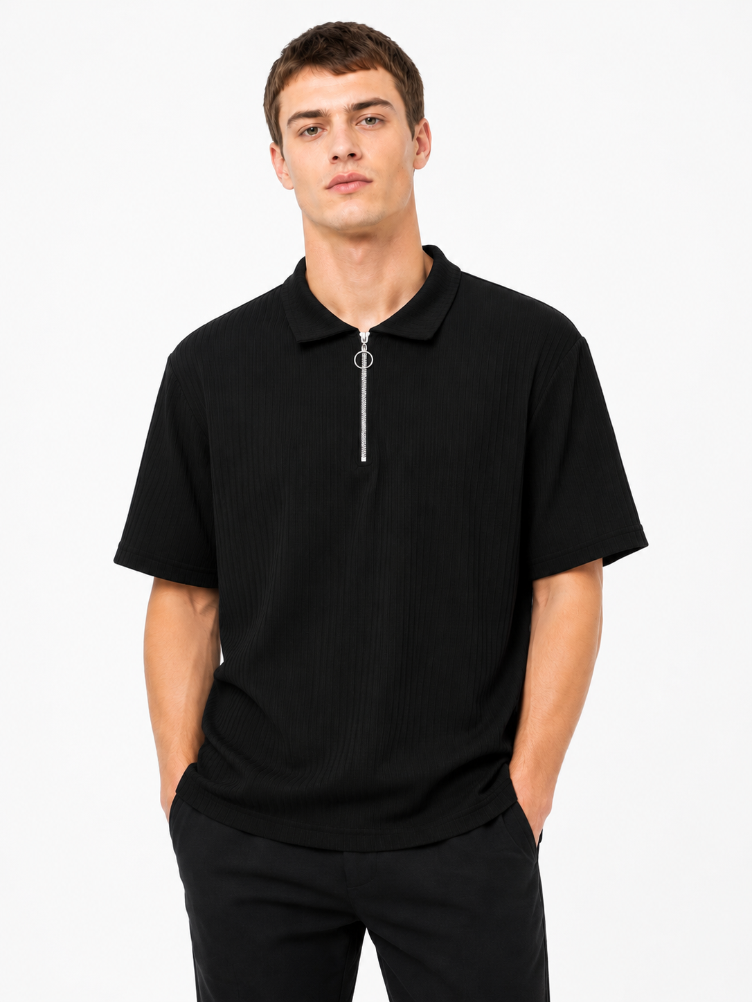 knitted zipper polo t-shirt 2pcs combo