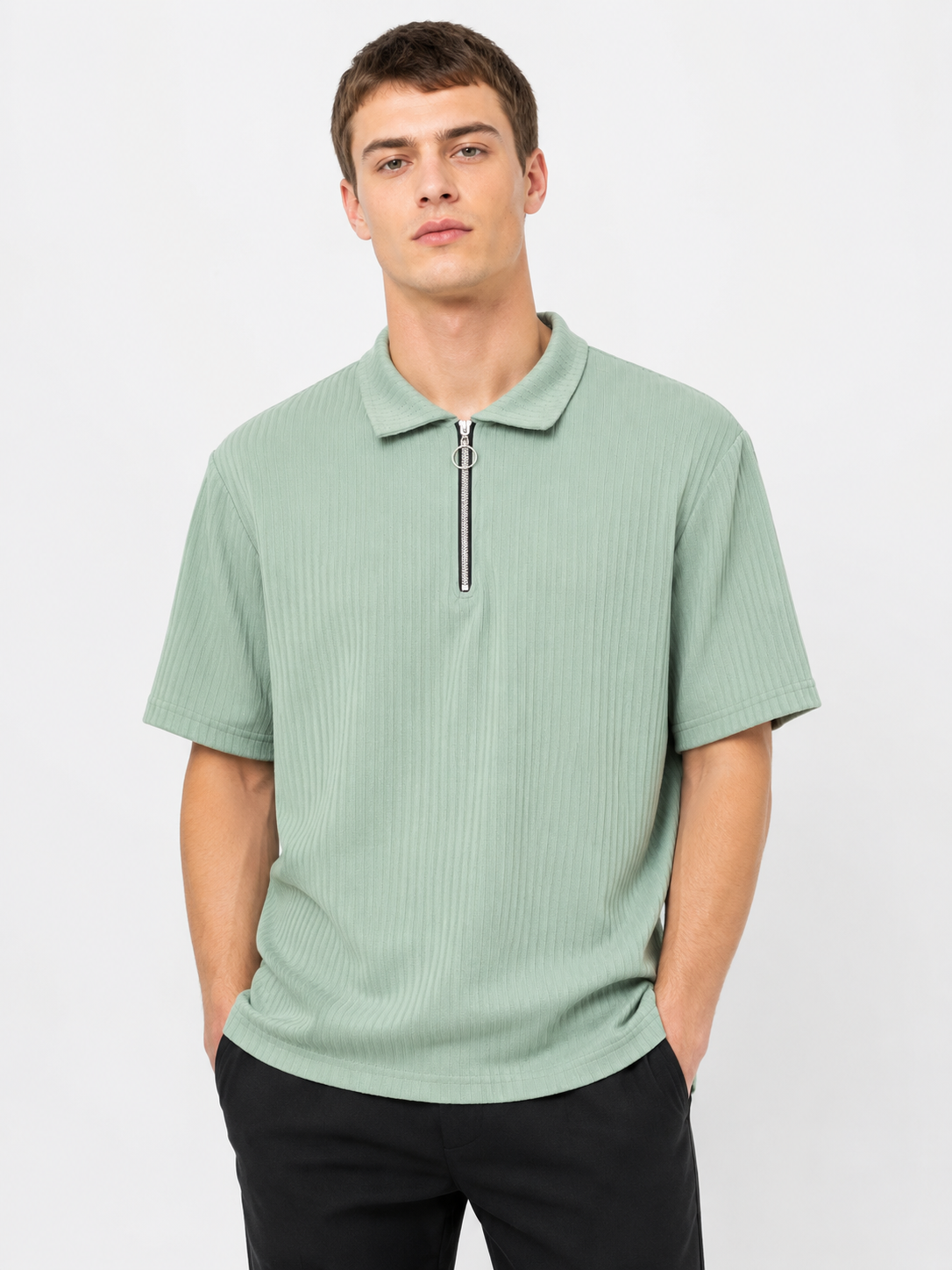 knitted zipper polo t-shirt 2pcs combo