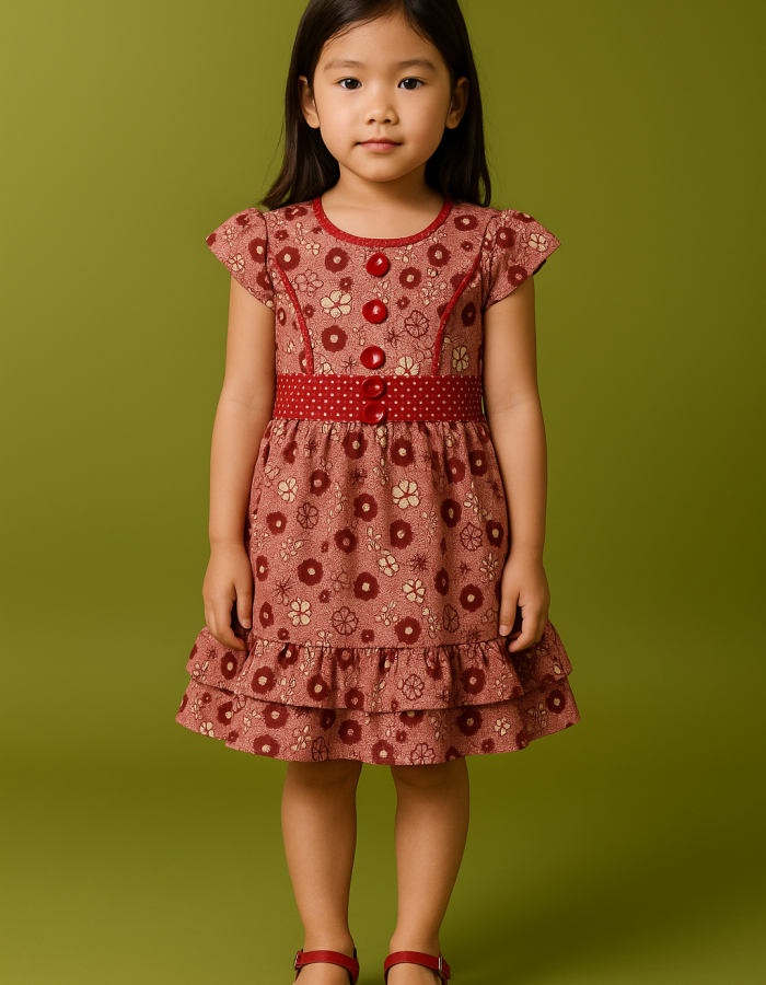 Girls red & White Floral cotton Frock | Kids Casual & Party Wear Dress