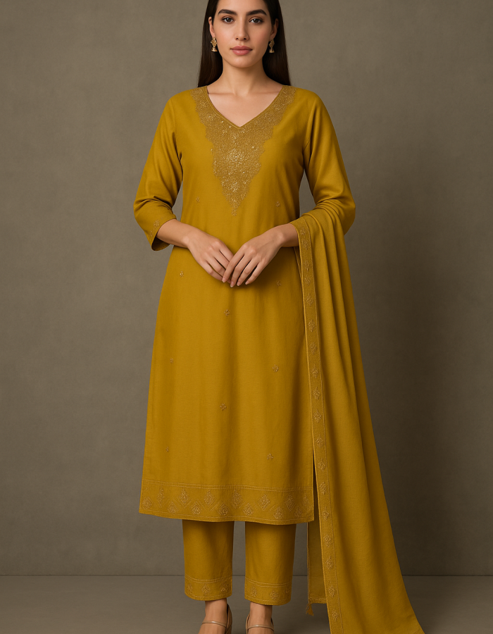 Women’s Mustard Yellow Straight Kurta Set with Dupatta | Ethnic Wear Suit Set