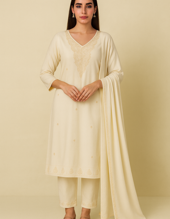 Women’s cream white Straight Kurta Set with Dupatta | Ethnic Wear Suit Set