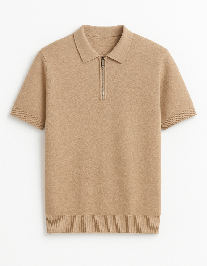 Classic Knitted Cotton Polo with Zipper
