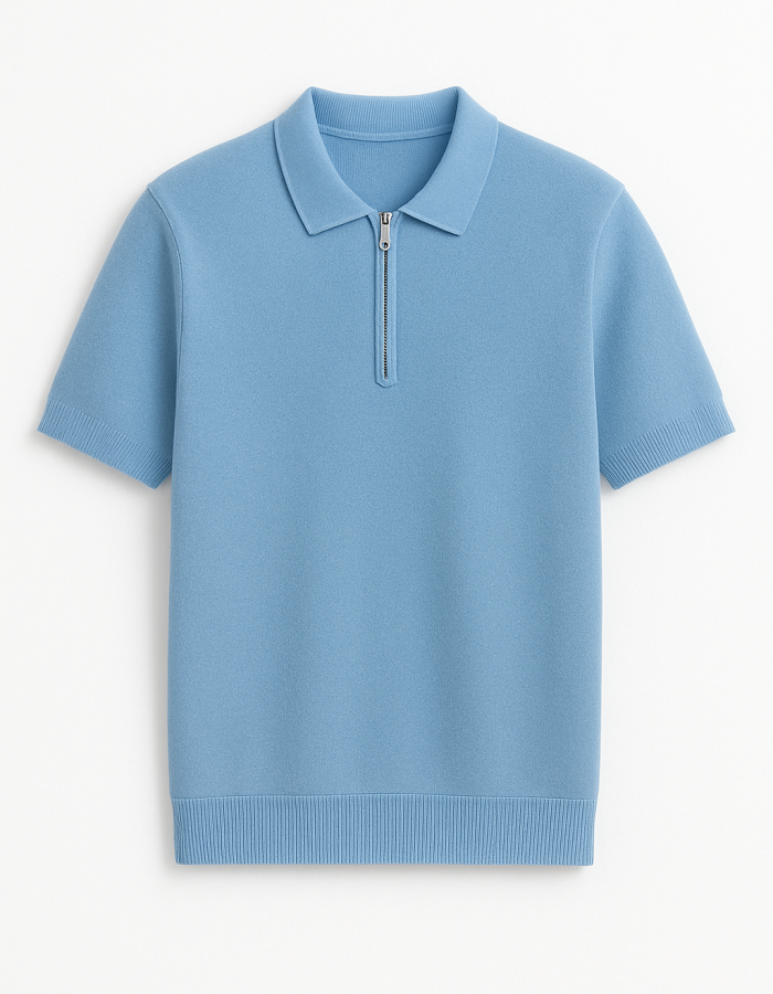 Modern Knit Polo Shirt with Zipper Placket