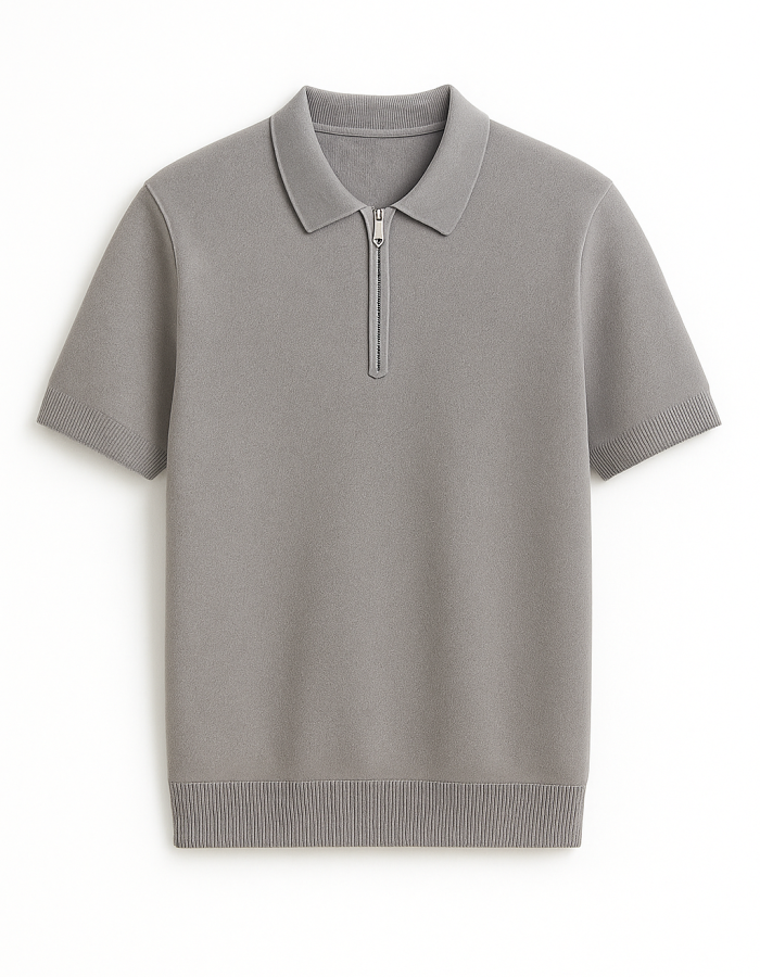 premium Knit Polo with Zipper Placket