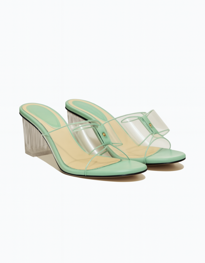 Women’s  Transparent Strap Block Heel Sandals – Stylish Slip-On Heels