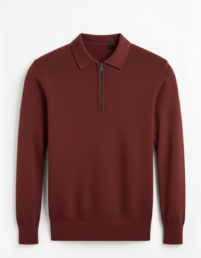Essential Cotton Knit Zip Polo Shirt