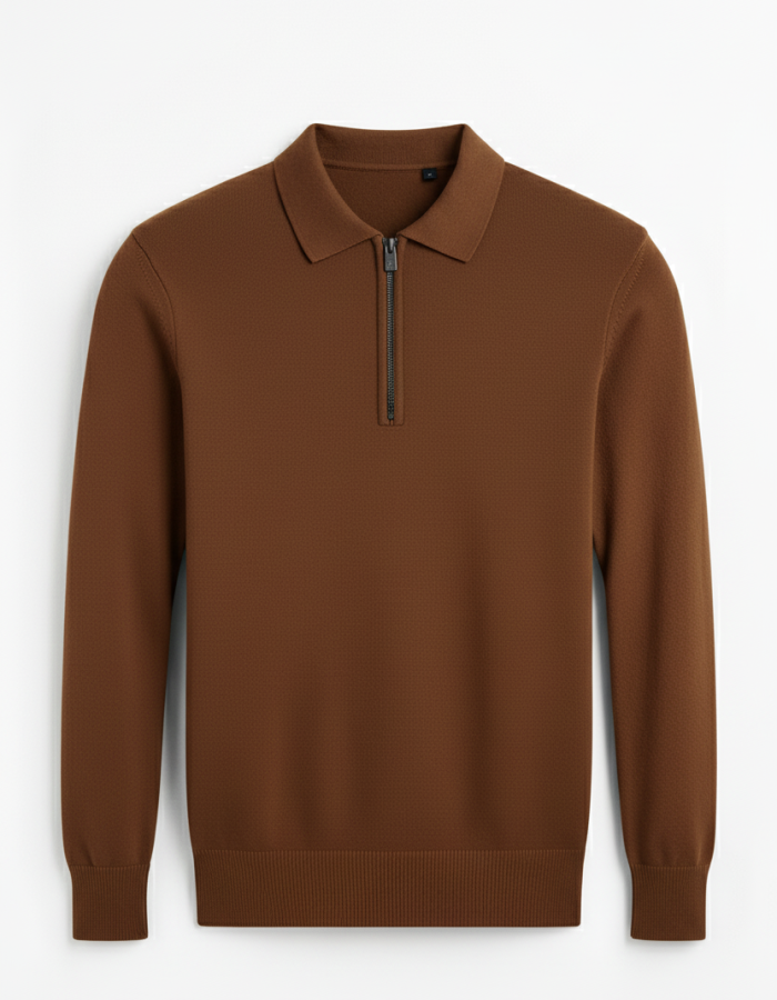 Classic Knit Texture Zipper Polo