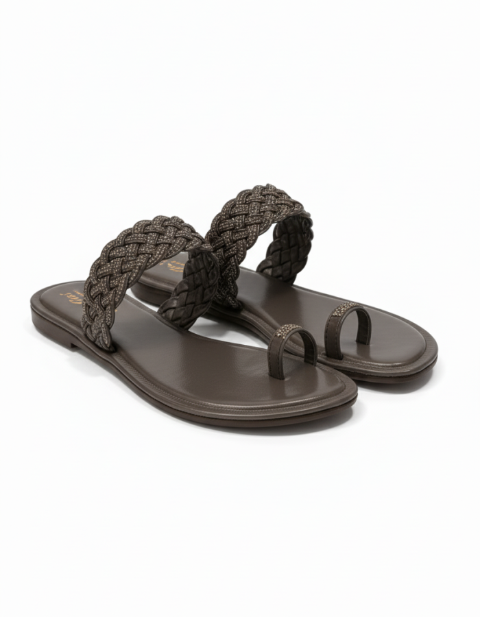 Women’s  Stone-Embellished Braided Flat Sandal